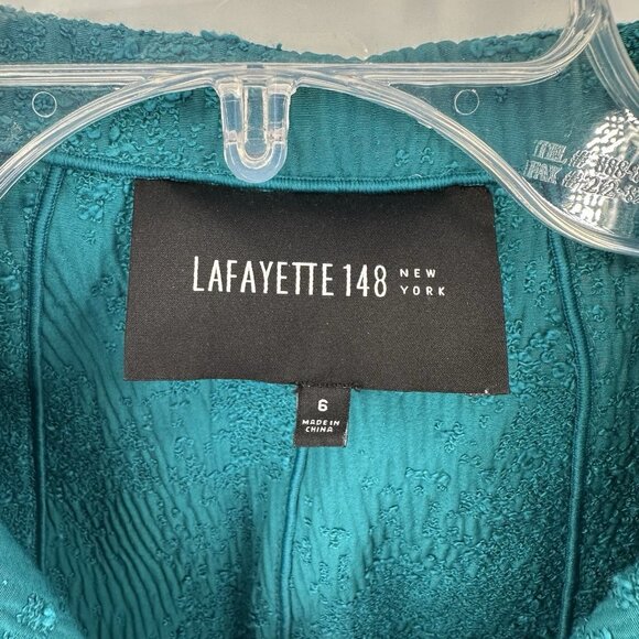 LAFAYETTE 148 jacket blazer teal 6 small cotton career business textured - Picture 9 of 10